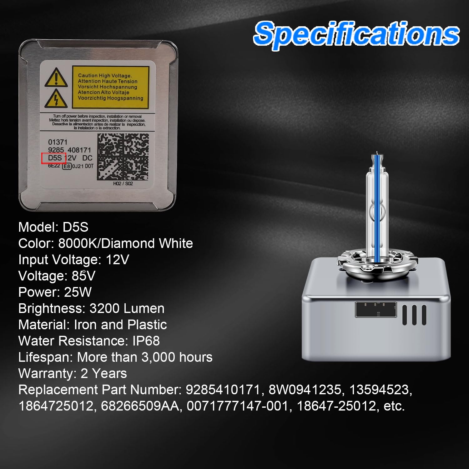 Erato D5S 8000K 25W HID Xenon Scheinwerferlampen Diamantweiß Entladungslampe Fernlicht Abblendlicht 12V Xenon Ersatzlampe wasserdicht Auto HID Ersatzlampe, 2 Stück