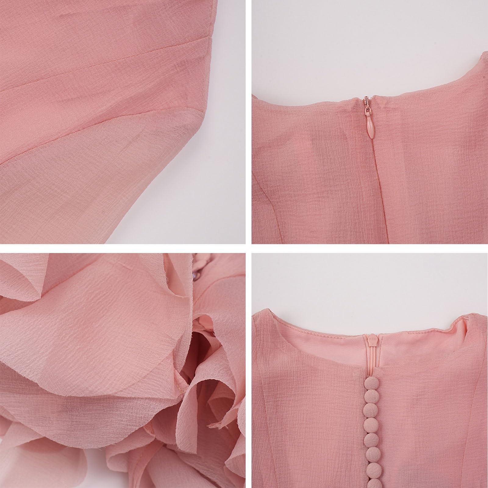 Abito da Donna Aderente con Maniche a Campana Svasate in Tinta Unita, Girocollo, Volant, Patchwork, Linea a Trapezio