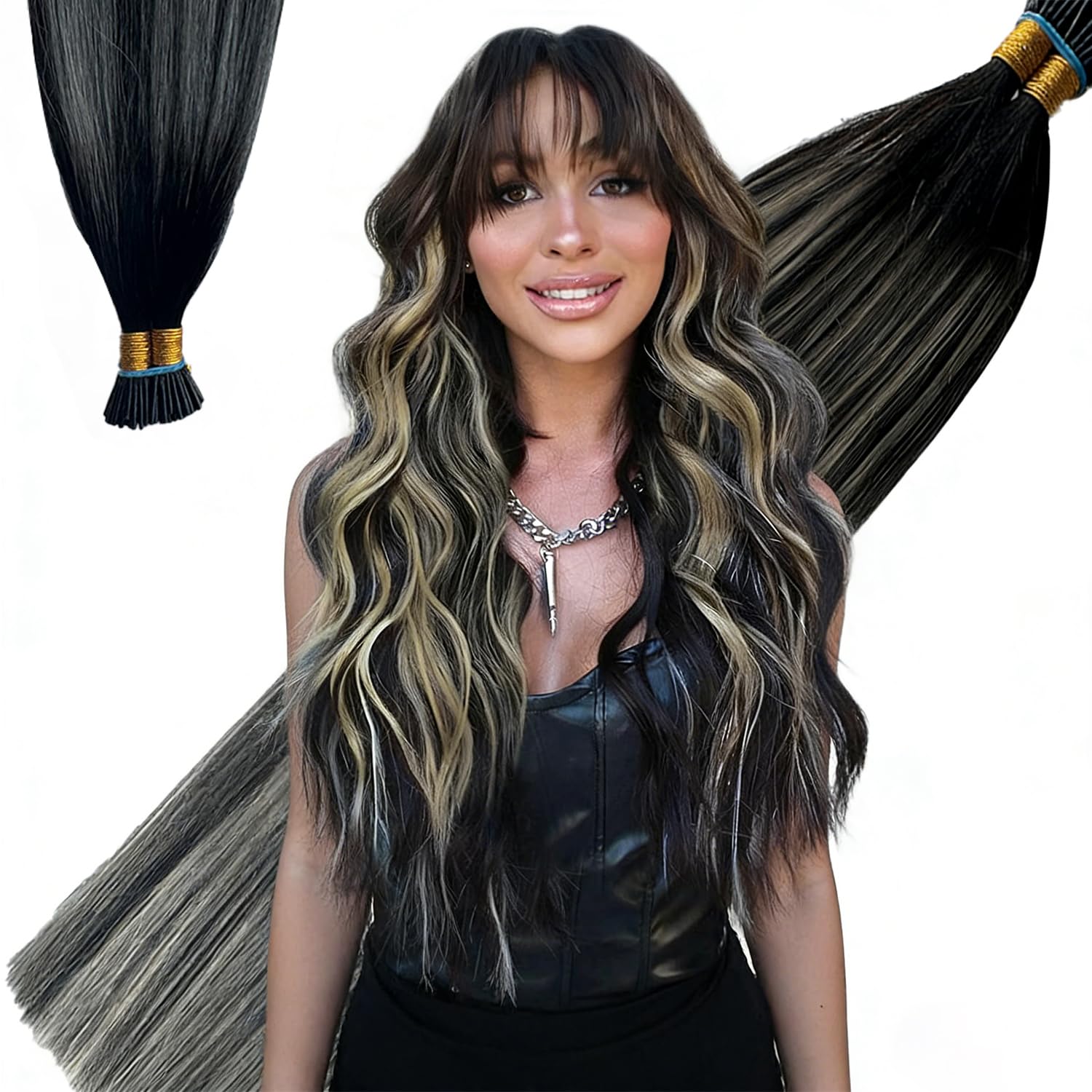Photo 1 of Belaved 1BSilver I Tip Hair Extensions Real Remy Human Hair Extensions Straight Add Length Volume Seamless Invisable #550 for Party Wedding 18inch 50g