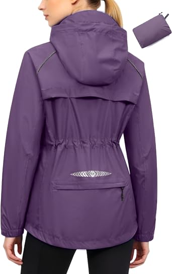 Little Donkey Andy Womens Lightweight Packable Cycling Jacket, Waterproof Windbreaker for Running & Biking