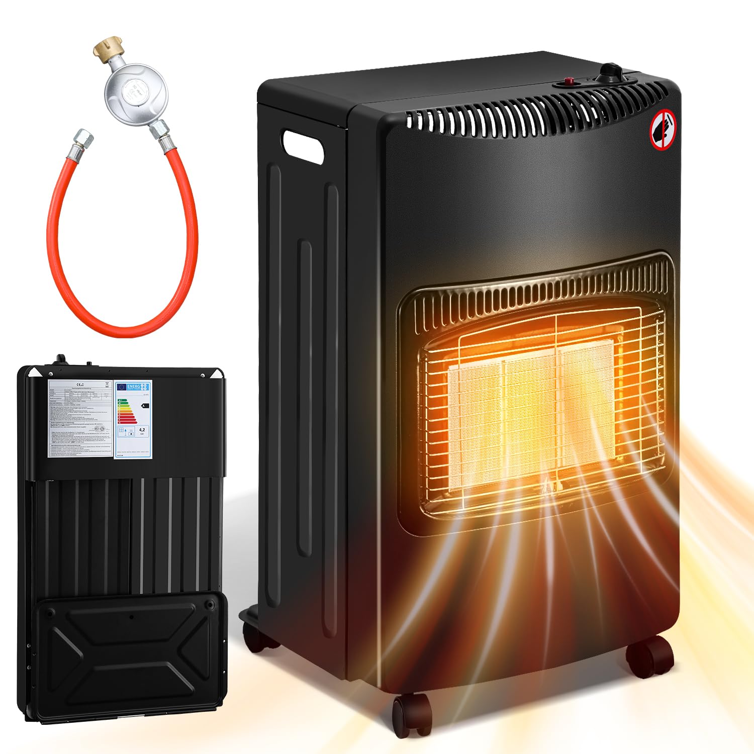 Daromigo Stufa a gas riscaldatore a gas in ceramica, 4200 Watt, riscaldamento a gas, protezione dalle cadute, superficie di riscaldamento: fino a 80 m², riscaldamento a gas fino a 15 kg, con