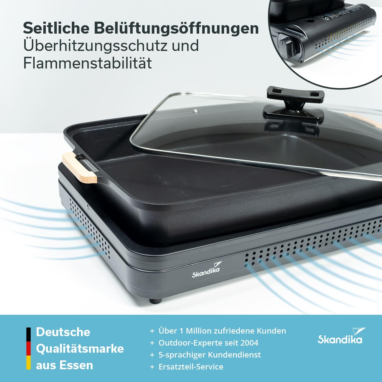 Skandika Gaskocher Brann | 1-flammig / 2-flammig | robuster Campingkocher für Gaskartuschen MSF-1A 227 g, Edelstahl, stufenlos regulierbar, Piezo-Anzünder, Kunststoff-Koffer