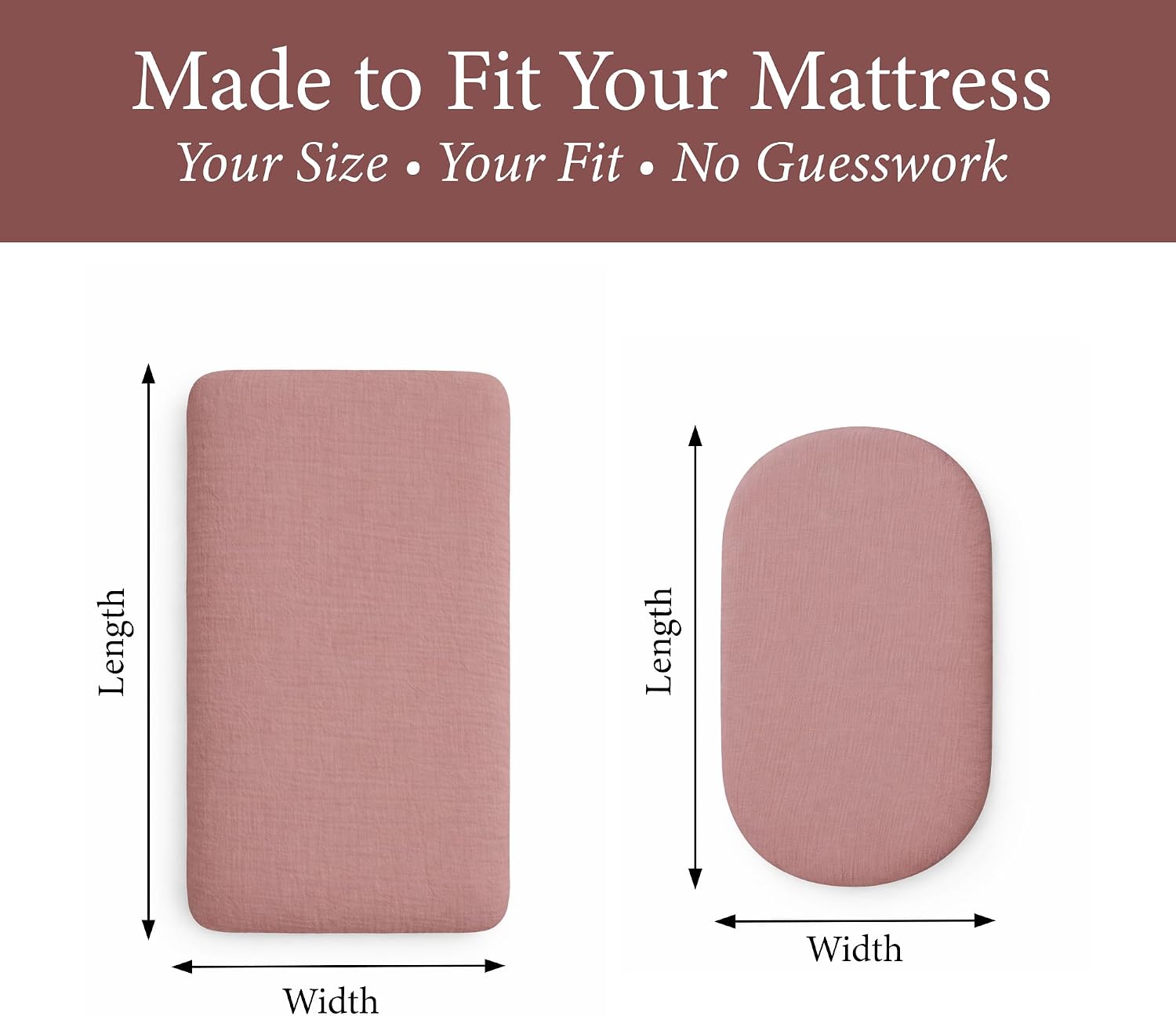 Ababy Custom Size Baby Fitted Sheet – Muslin Cotton for Bassinet, Crib, Cradle & Toddler Mattress – Soft Breathable Fabric, 360° Elastic, Machine Washable, Multiple Colors (Blush Pink)