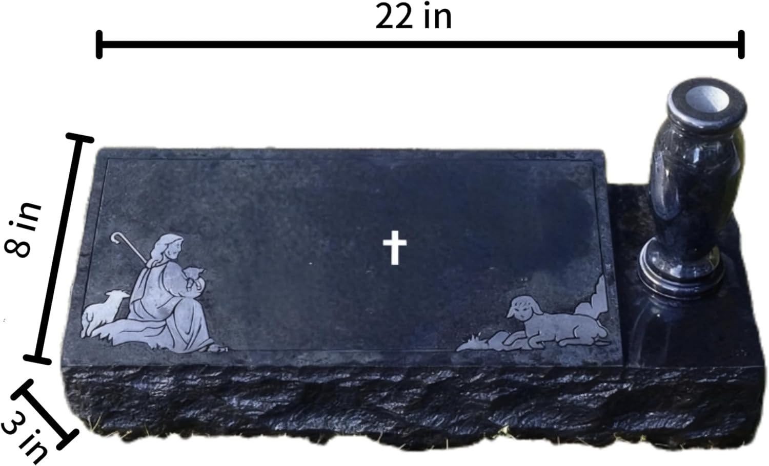 Black Granite Headstone with Vase for Memorialization,headstones for Graves Granite Memorial Stone 22X8X3inch