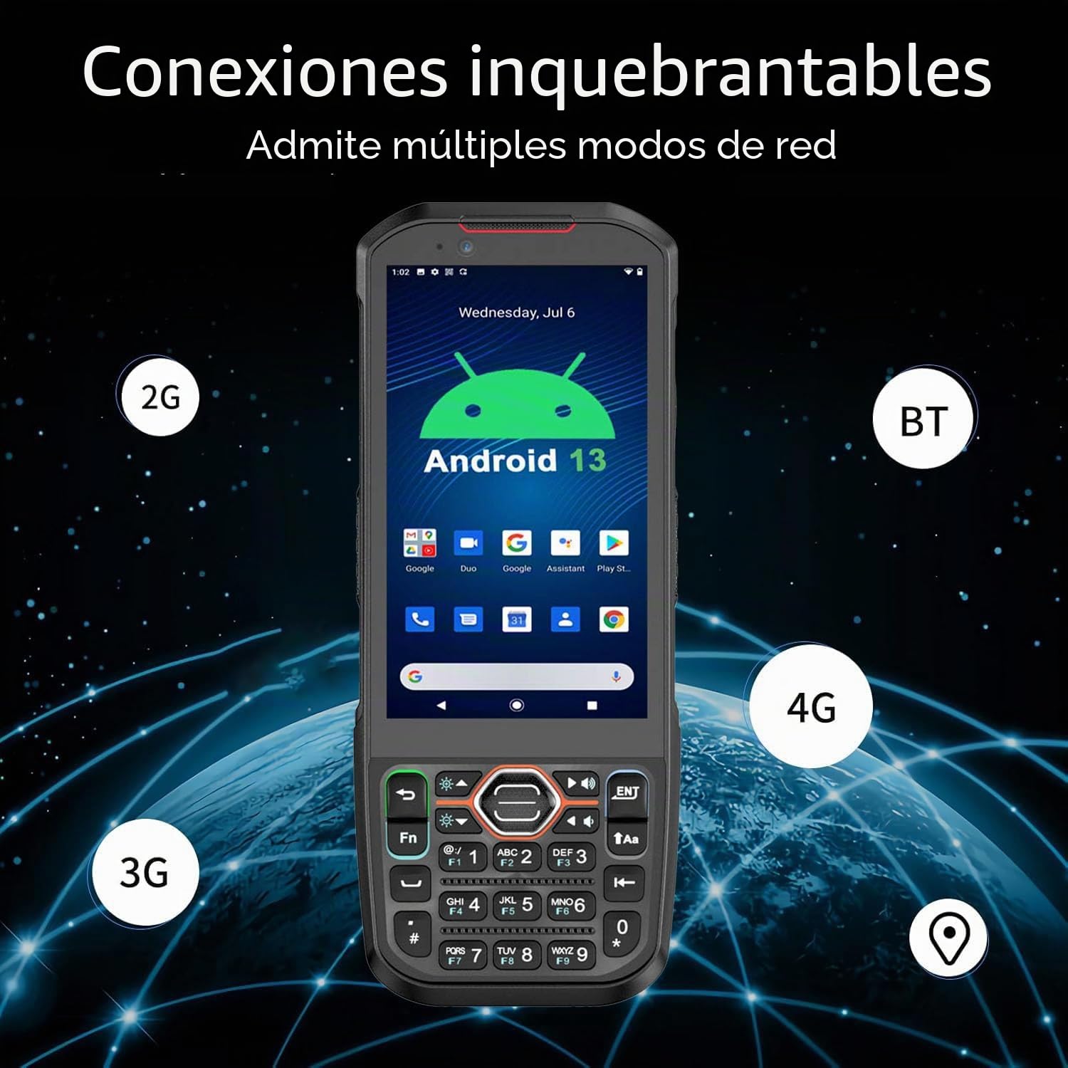 Android 13 PDA, escáner de código de barras de 6 GB + 64 GB con teclado, equipado con escáner de código QR 1D 2D, compatible con intercambio en caliente, BT, WiFi, 4G LTE, NFC, recopilador de