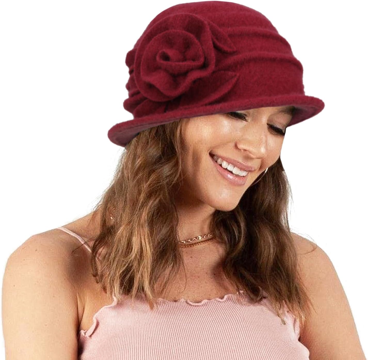 Wool Cloche Hat for Women Winter Bucket Hat 1920s Vintage Floral Fedoras Hat - Image 5