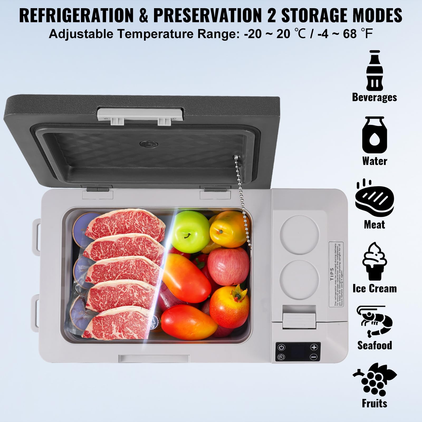 VEVOR Réfrigérateur Portable à Compression 25 L, Mini Frigo de Voiture 12/24 V CC et 100-240 V CA, Glacière à Zone Unique, -20 °C à 20 °C Température Réglable, pour Camion Bateau Maison Camping