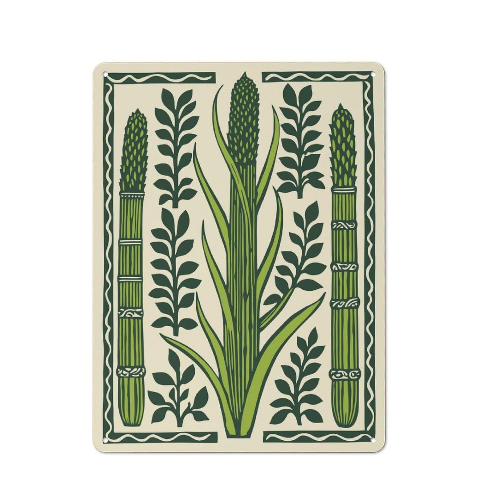 Junmoney Style-20 Loft Style Asparagus And Leaves Pattern Decorative Metal Plaque 40X30cm, Studio Wall Art For Workspace, Cafe, Hallway Or Garage