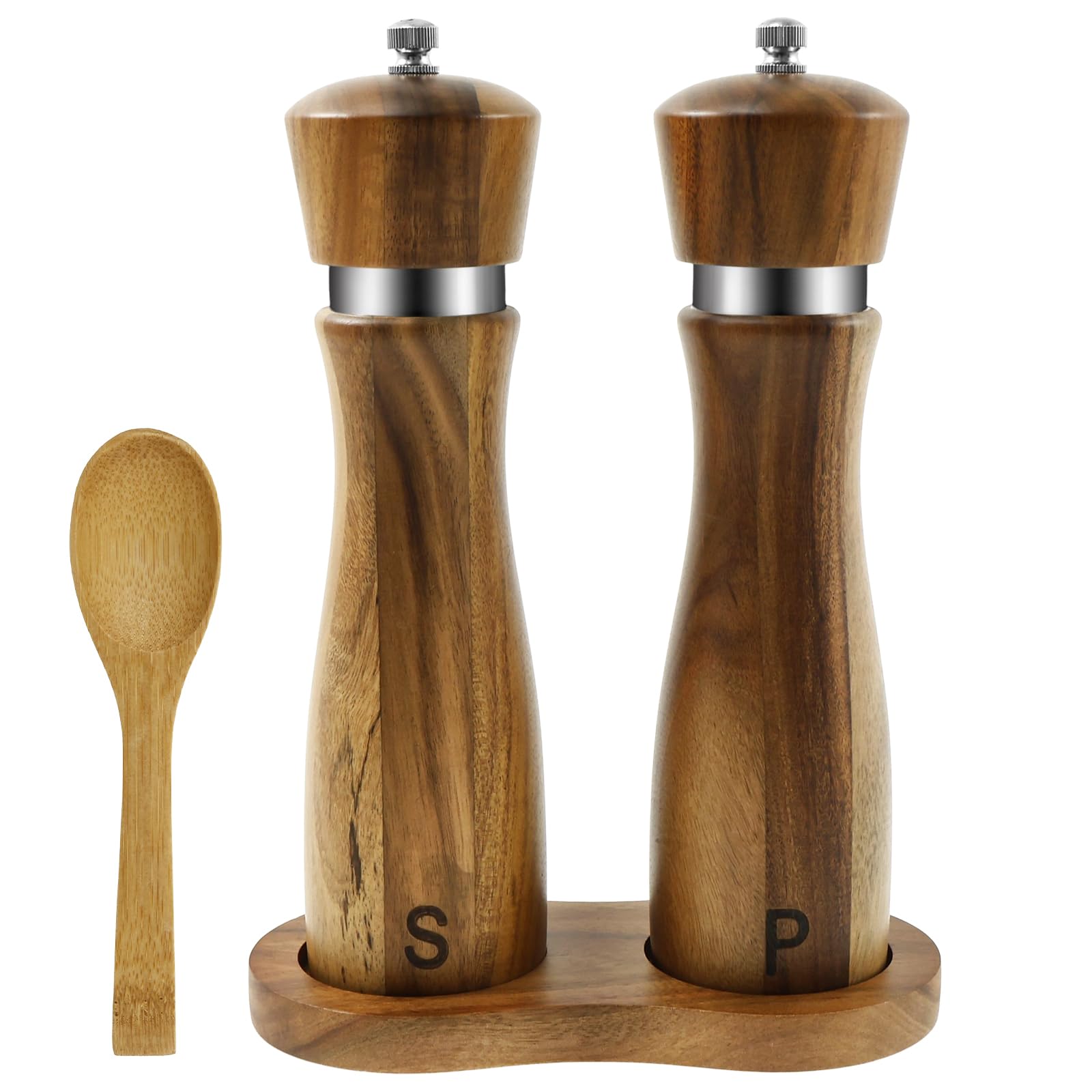 2Pcs Salt and Pepper Grinder, Salt and Pepper Shakers, Salt and Pepper Mills Manual Pepper Mills with Adjustable Coarseness Refillable Spice Grinder with Ceramic Core for Seasonings Spices