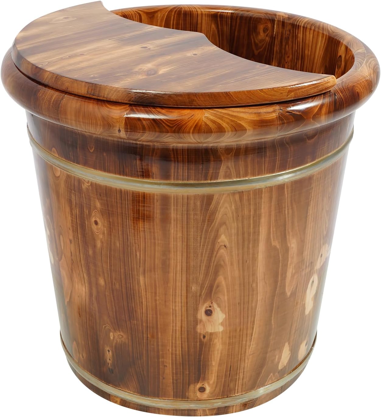 Wood Foot Bath with Massager Roller Wooden Footbath Bucket Tub Basin with Lid for Home Office Use (Type A)