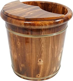 Eapmic Wooden Foot Bath Bucket with Massage Rollers and Lid, Feet Massage Barrel, Solid Wood Round Foot Soak Tub, Home Sauna Feet Basin, Pedicure Barrel for Spa, Massage, Sauna (C)