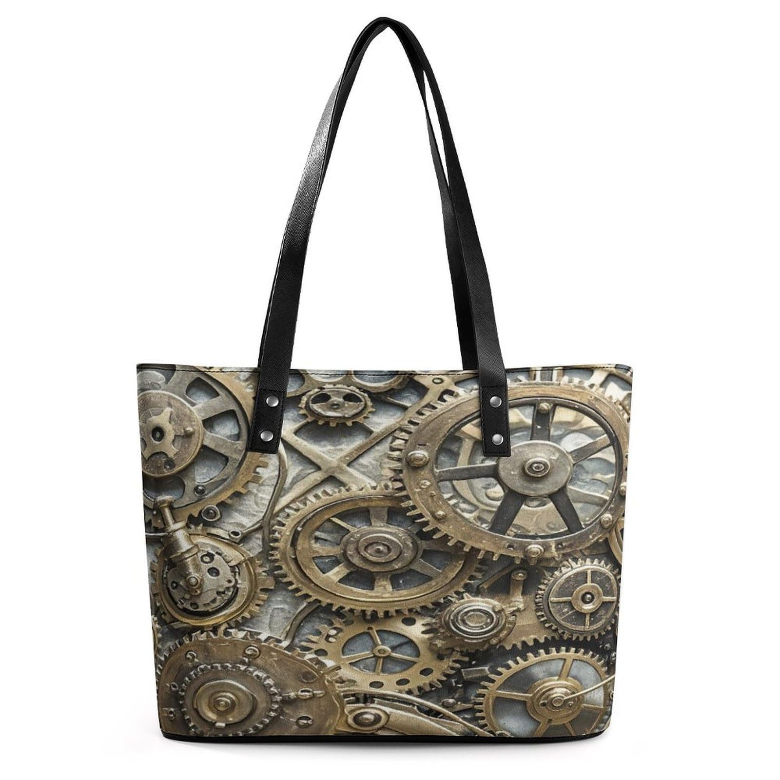 Cool Steampunk Gears Handbag for Women Leather Tote Bag Exquisite Satchel Bags Ladies Casual Work Handbag Bucket Purse Fashion Top Handle Bag Large Capacity Weekender Hobo Bags