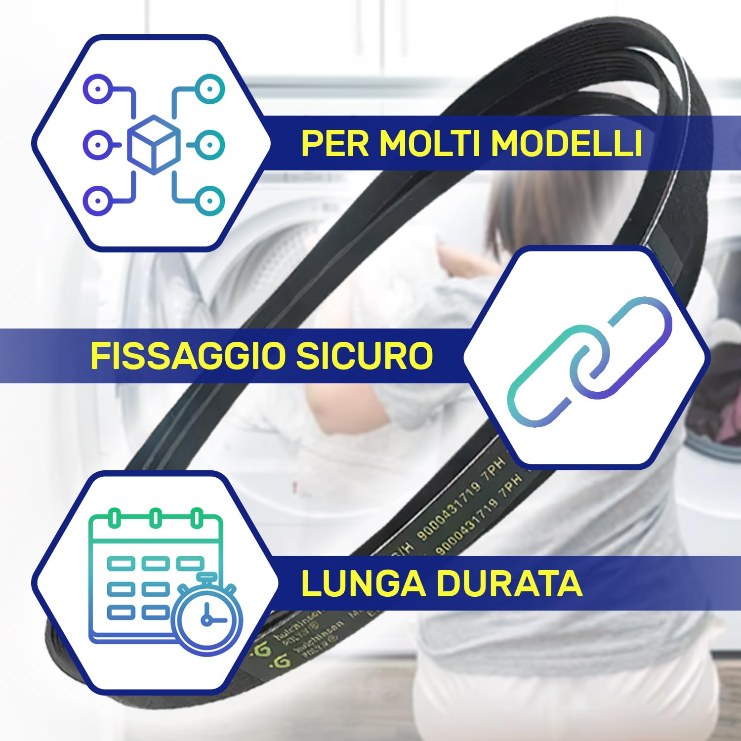 Cinghia Asciugatrice Poly-V 1995 PH 7 con Codice Originale 00650499 650499 per Bosch per Siemens per Balay - MADE IN EU - Garanzia di 10 Anni - MONTERAL