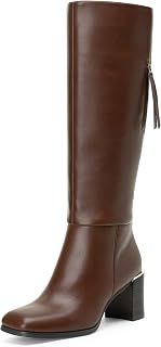 Vepose Women's Knee High Boots, Square Toe Chunky Heel Tall Boots | Dressy boot style, Zippered pocket, Elastic calf panel, Rubber sole, Polished style for daily commutes and nights out