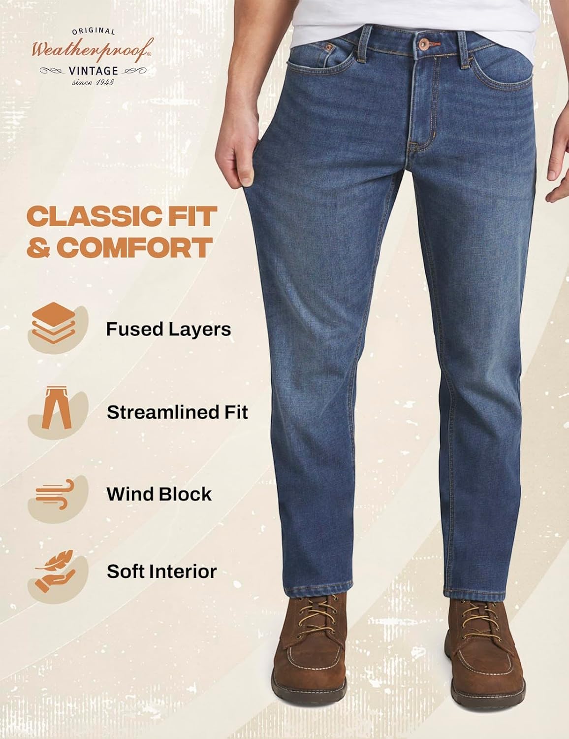 Weatherproof Vintage Fleece Lined Jeans Men - Regular Fit | Soft & Warm, Cold Weather Insulated Fleece Winter Pants for Men - Image 6