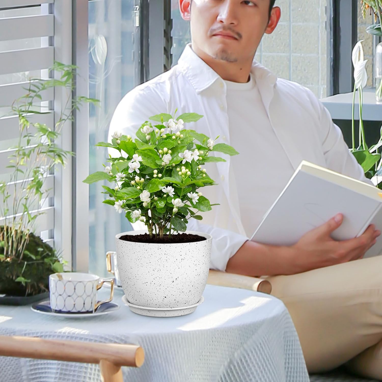 GANAZONO 3-Pack Plant Pots Drainage Holes Saucers Breathable Indoor Flower Pots