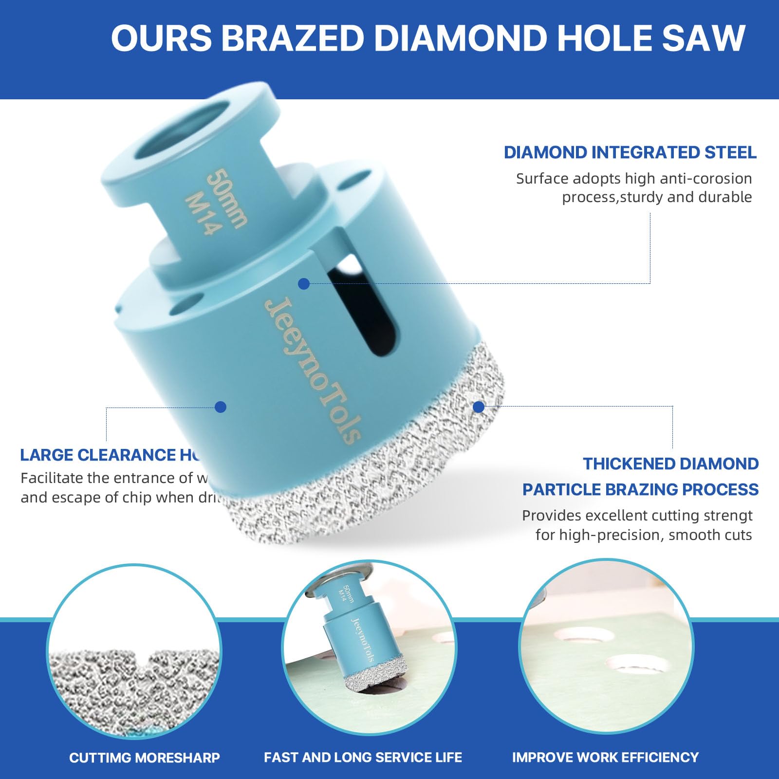 Broca diamante kit 11 piezas (6/6/8/20/25/35/50/68mm + 10mm fresa + 50mm broca biseladora + adaptador hexagonal) - M14 corona diamante kit para azulejos