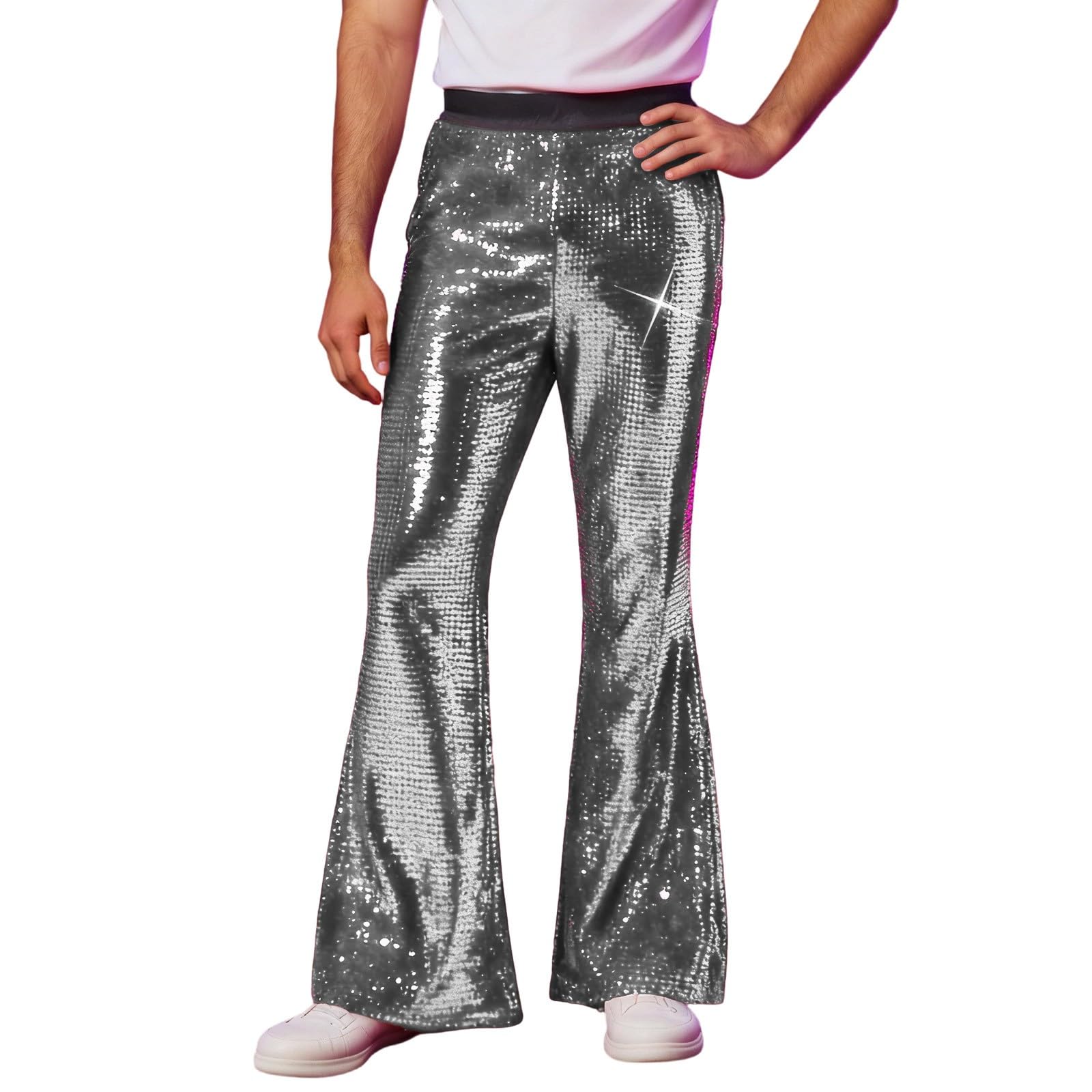 Men's Sparkly Sequin Trousers Disco Hip Hop Dance Flared Pants Glitter Carnival Performance Costume Fashion Clothes