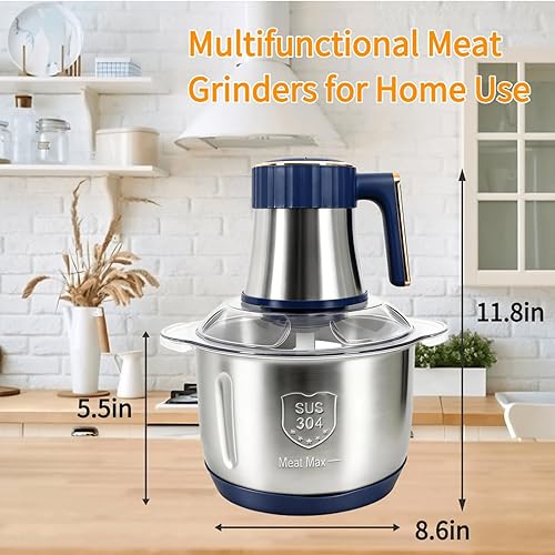 Miniatura 8 de Procesador de alimentos, picador eléctrico de alimentos de 5 velocidades, molinillo de carne de 5 L (20 tazas) con dos juegos de 6 cuchillas,