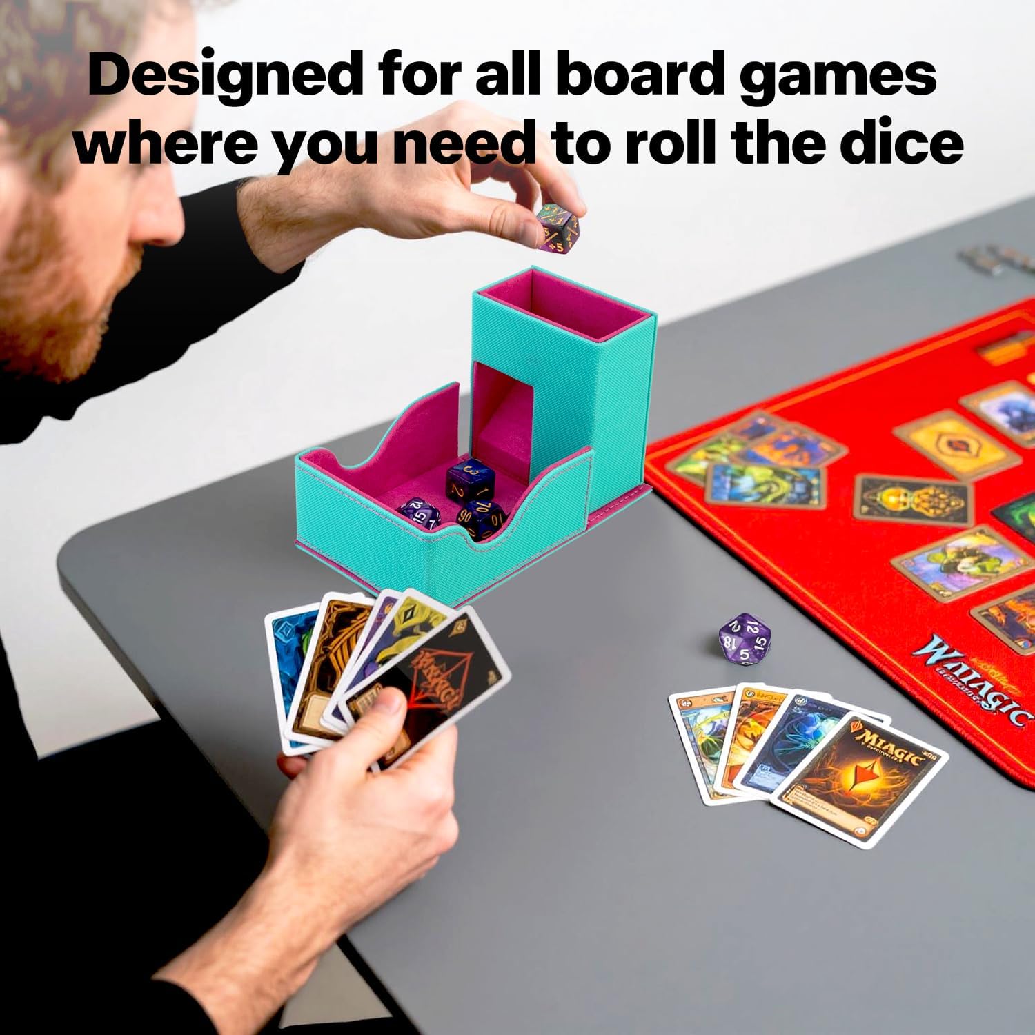 Dice Tower and Tray,Foldable Portable Dice Rolling Tower,Dice Roller Accessory for Dungeons and Dragons,Classic Board Games,RPG Games, and Tabletop Games Turquoise/Pink image 4