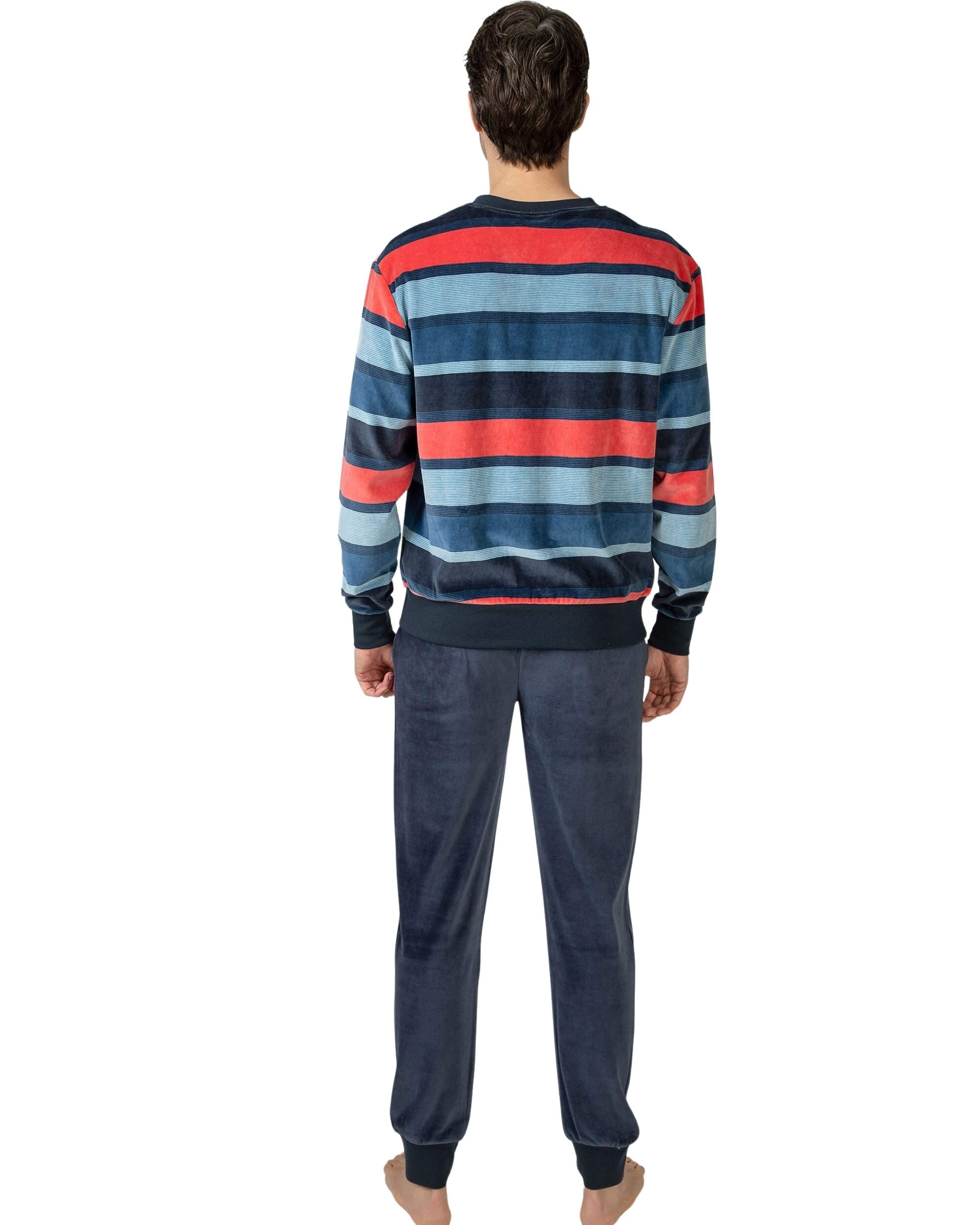MASSANA Pijama de Invierno para Hombre, Manga Larga, 80% Algodón 20% Poliéster, Conjunto de 2 Piezas, Azul/Marino
