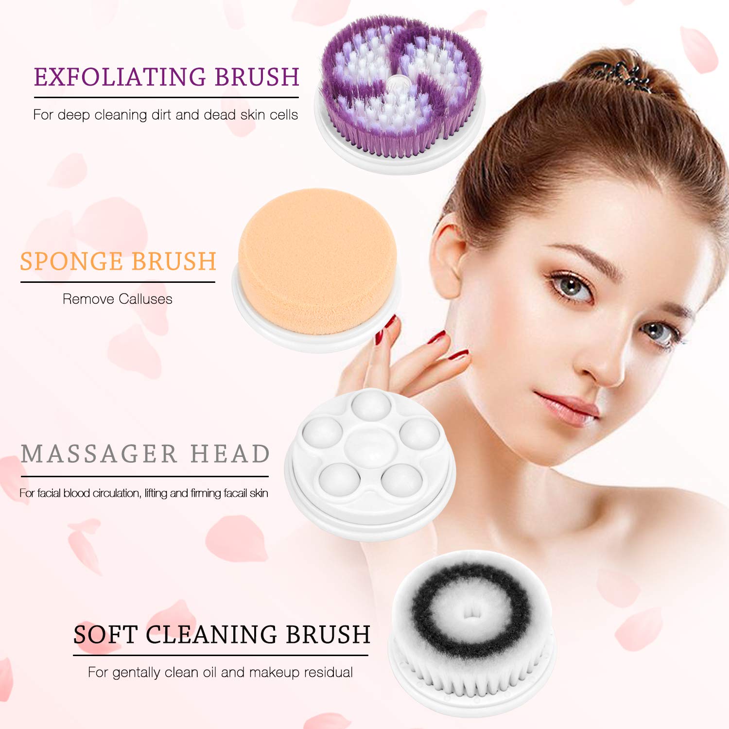 Facial Cleansing Brush Set- Rechargeable Face Brush with 4 Heads - IPX6 Waterproof Electric Rotating Face Scrubber for Deep Cleaning, Exfoliating, Blackhead Removing, 2 Speeds Adjustable : Beauty & Personal Care