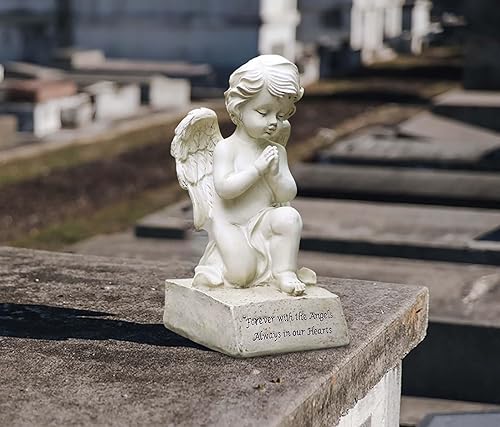 Miniatura 2 de Artisan Flair Figuras de ángel rezando, estatuas de querubines blancos de resina, escultura de ángel conmemorativo para el jardín del hogar, 6.5