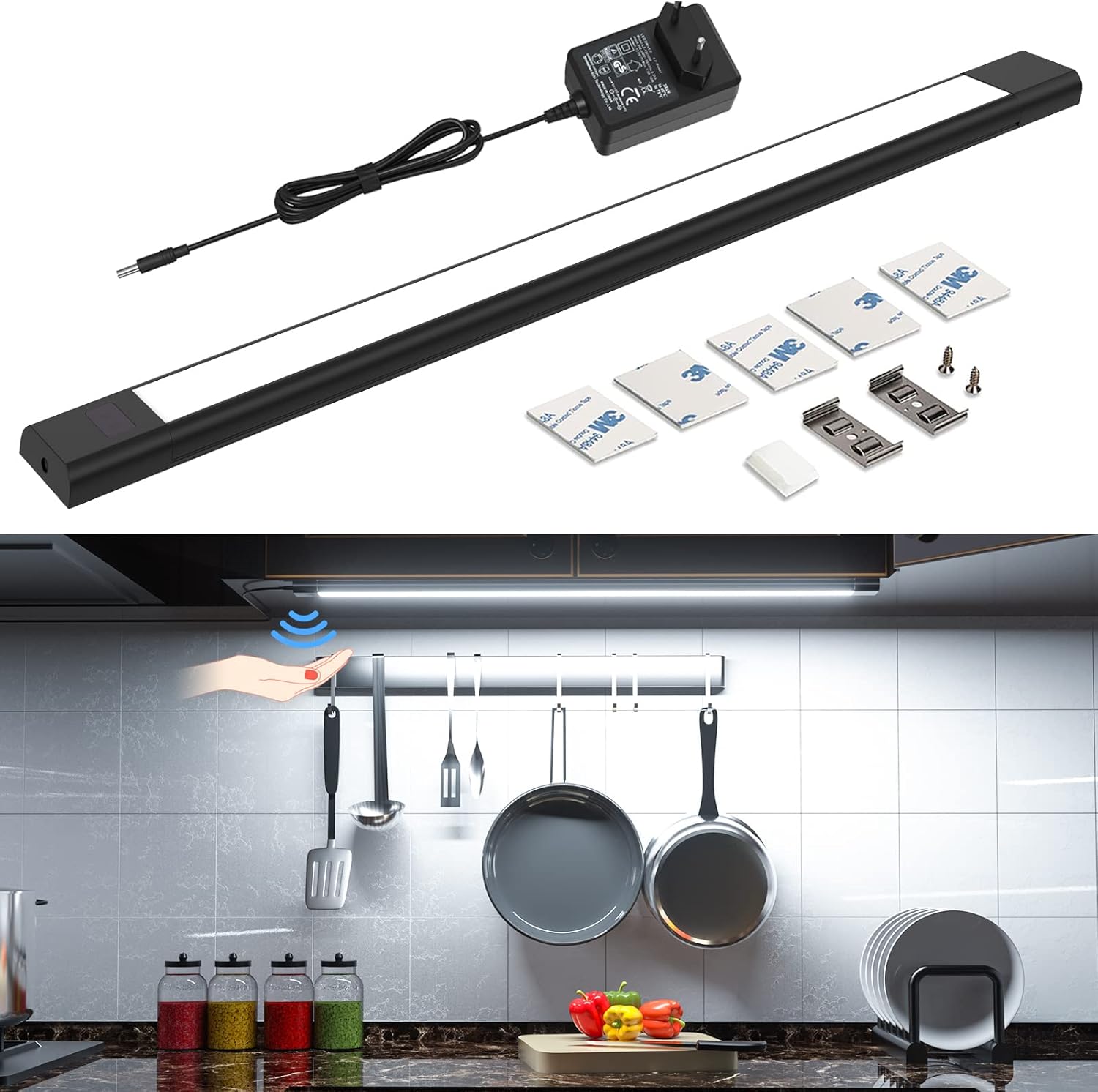 WOBANE Under Counter Lighting,Touchless Hand Wave Activated,60cm