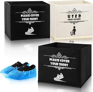 2 Pcs Shoe Covers Box, Foldable Shoe Cover Dispenser for Open House, Real Estate Agent Realtor Supplies, Please Cover or Remove Your Shoes and Used Covers Sign Entryway Basket Storage Bins Set