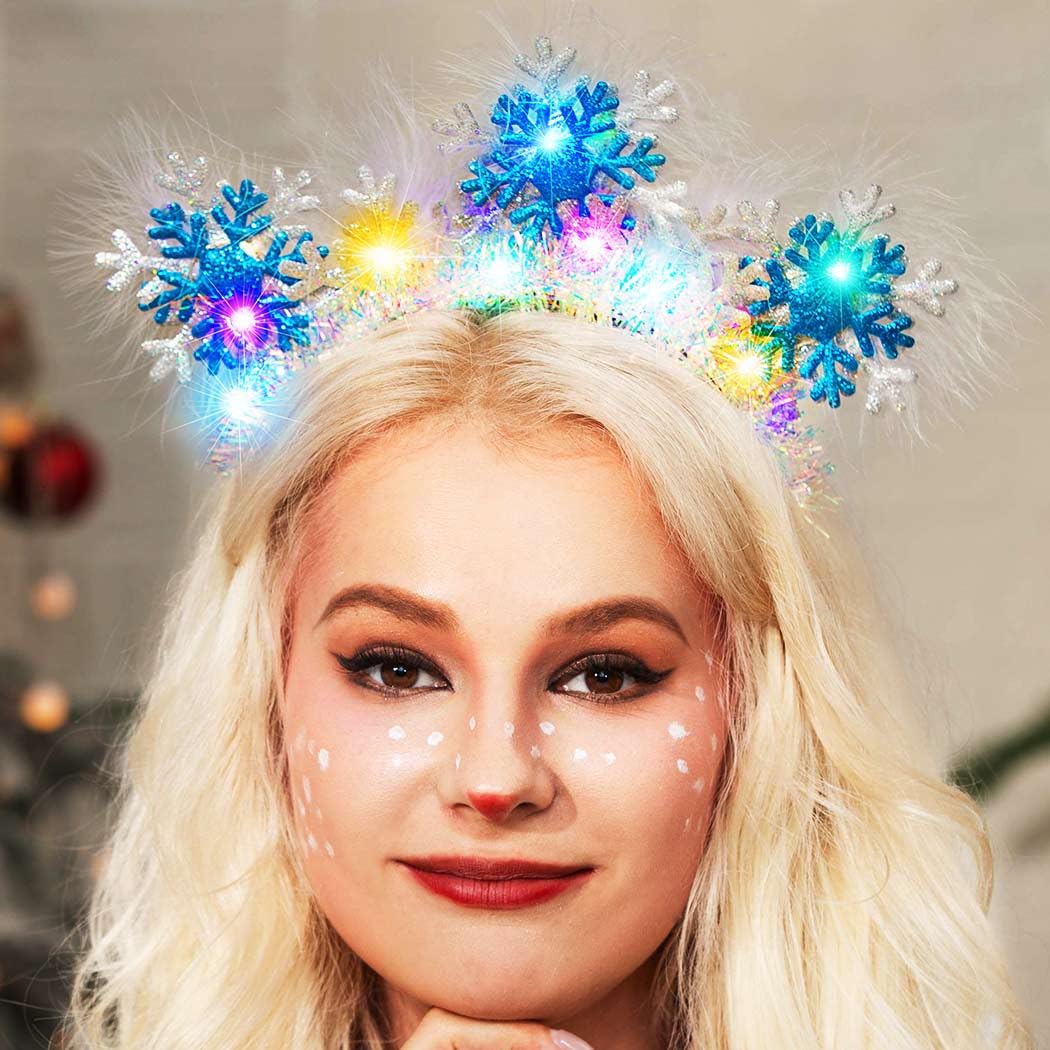 Zoestar Light Up Snowflake Headband LED Christmas Headbands Xmas Headpiece Holiday Hair Accessories for Women - Image 2