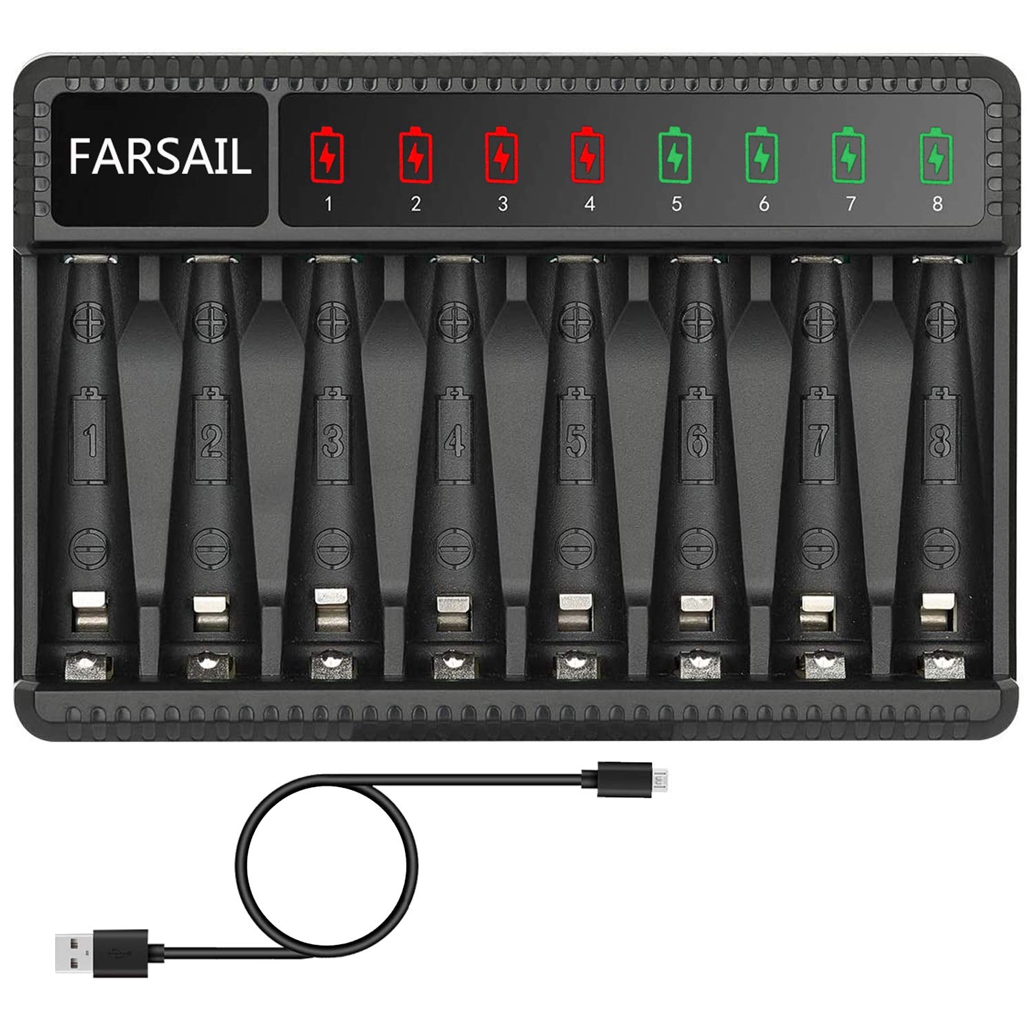 Buy AA AAA Batteries Charger, FARSAIL 8Port 1.2V NiMH AA & AAA