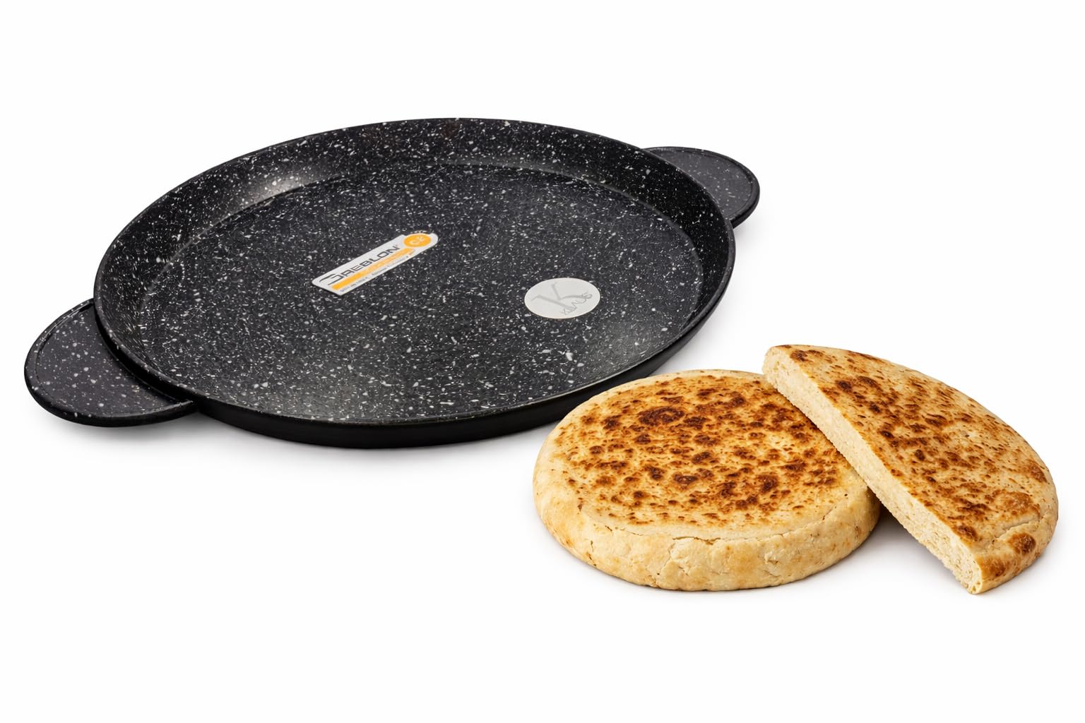 KLAUS - Plat Rond 32 Cm Pour Cuisiner Comme Sur De La Pierre Avec Manique En Silicone Tous Feux Dont Induction Passe Au Four