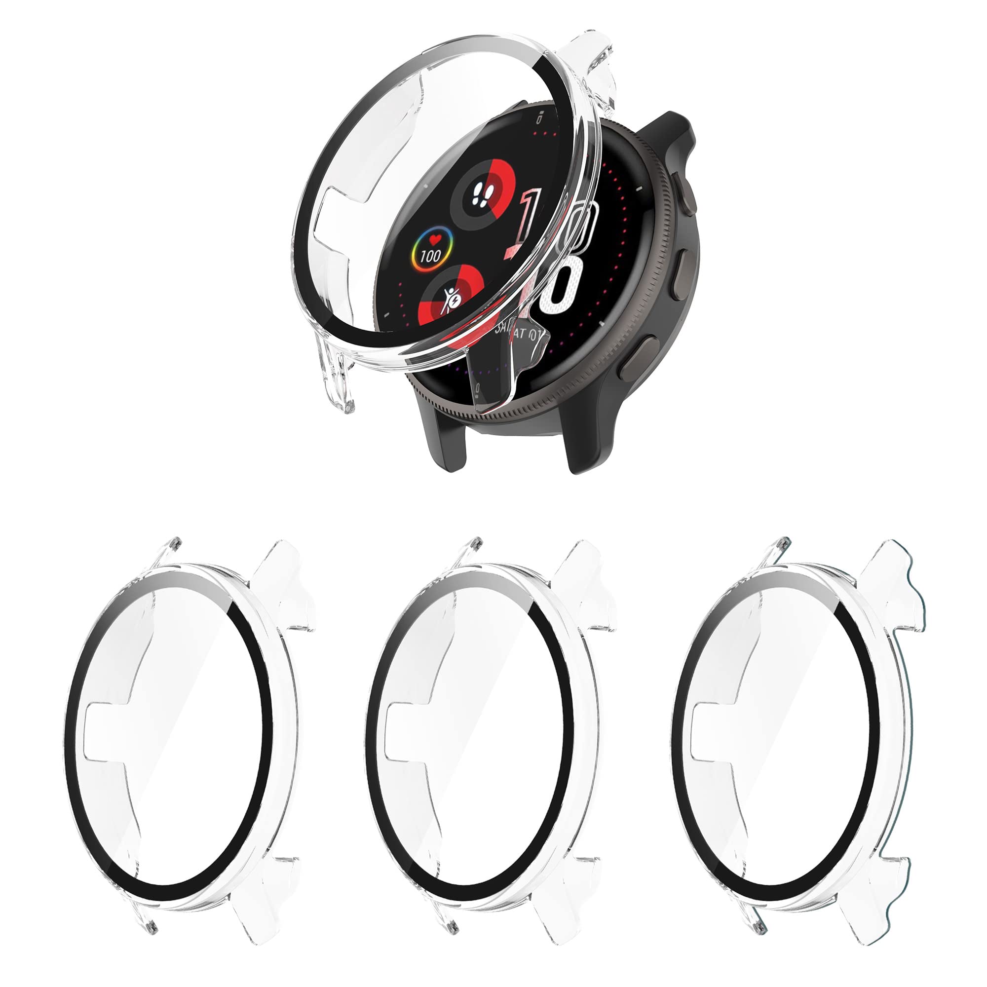 FitTurn Custodia protettiva compatibile con Garmin Venu 2 Plus, pellicola protettiva per Garmin Venu2 Plus PC+protezione completa in vetro temperato (3 trasparenti)