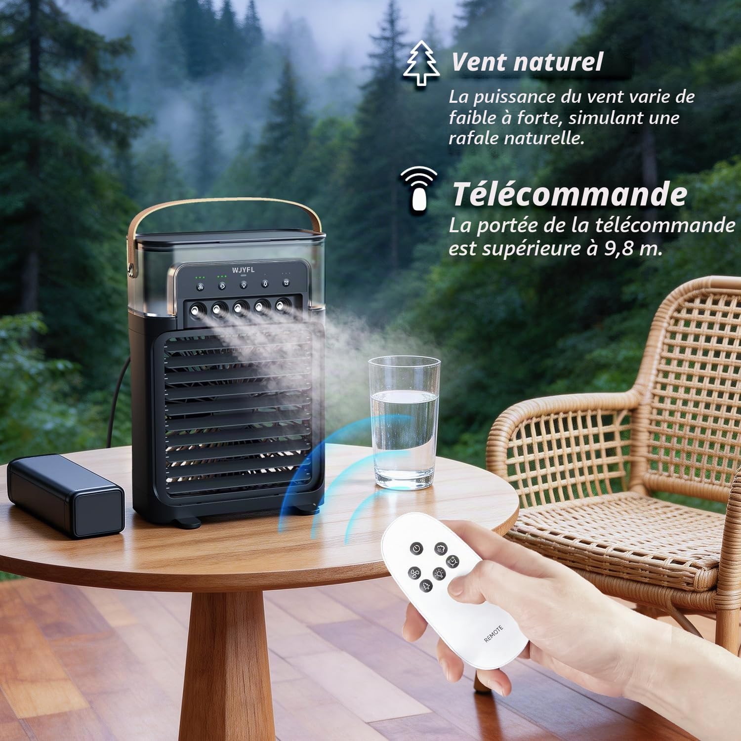 Rafraîchisseur d'Air Personnel 700 ml, 5 Buses, Télécommande, 38 dB
