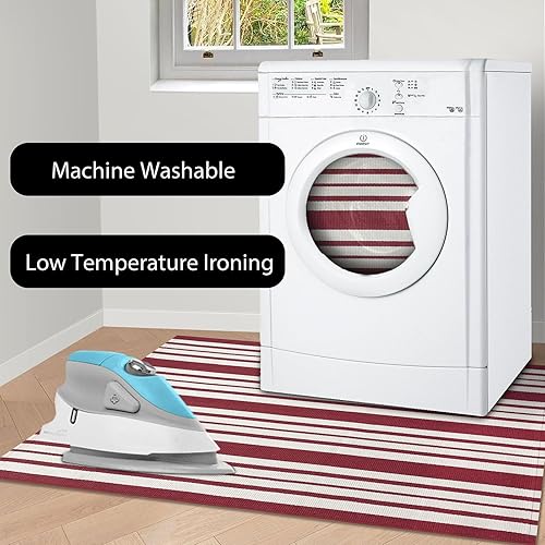 Miniatura 5 de Alfombra a rayas rojas y blancas de 27.5 x 43 pulgadas, de algodón, tejida a mano, reversible, plegable, lavable, alfombra roja y blanca para