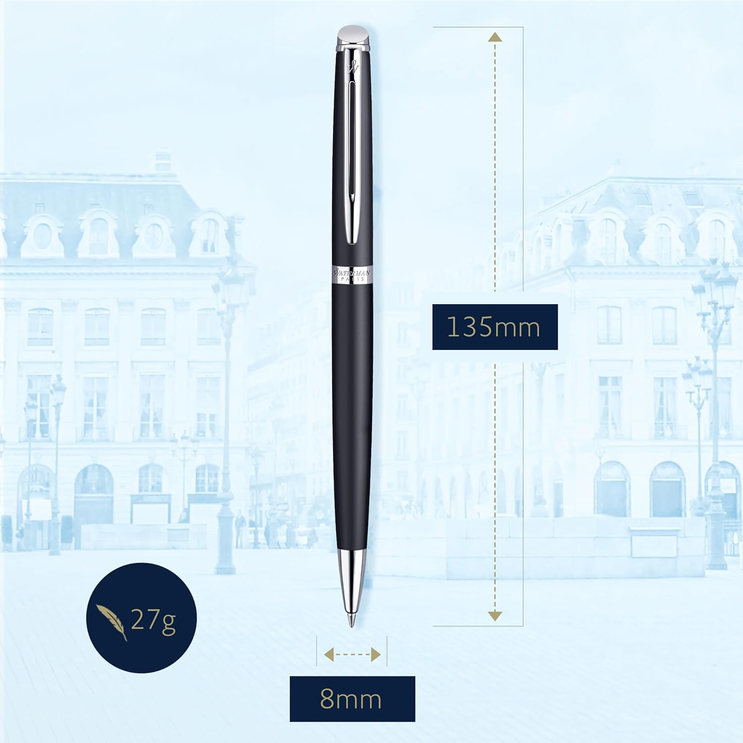 Waterman Hémisphère Ballpoint Pen Matt Black with Palladium Trim Medium Tip Blue Ink Gift Box - Gift Packaging May Vary