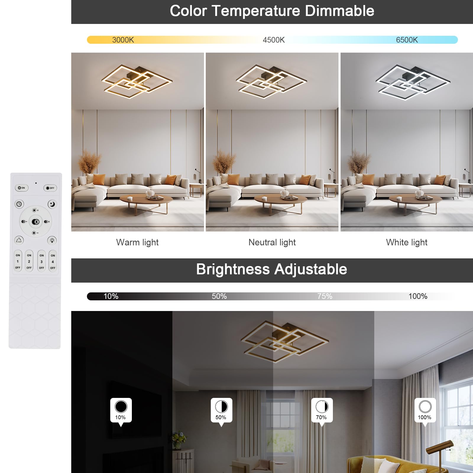 DELIPOP Plafonnier LED Dimmable Moderne, 40W 4500LM Noir Lampe de Plafond