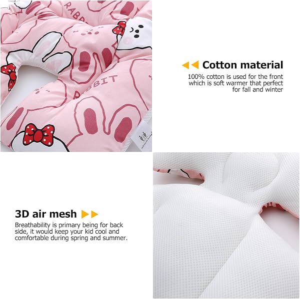 Coussin de Siège Réversible pour Poussette Matelas Universel Soutien Bébé Coussin Réducteur de Landau en Coton pour Enfant Fille Garçon (Lapin Rose) - 4