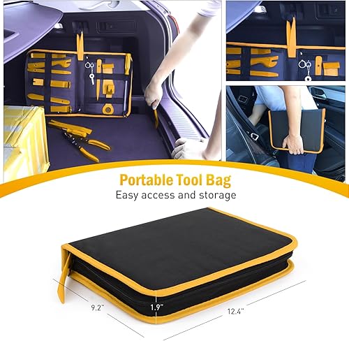 Miniatura 8 de GOOACC - Juego de 19 herramientas para desmontar e instalar molduras, tapizado plástico automotriz, panel de puerta, audio con bolsa de