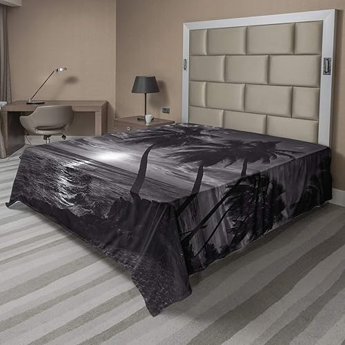 Ambesonne The Wind Horizon Over The Sea Picture, sábana encimera tropical, palmeras de coco en la playa Bend by The Wind Horizon Over The Sea Verde