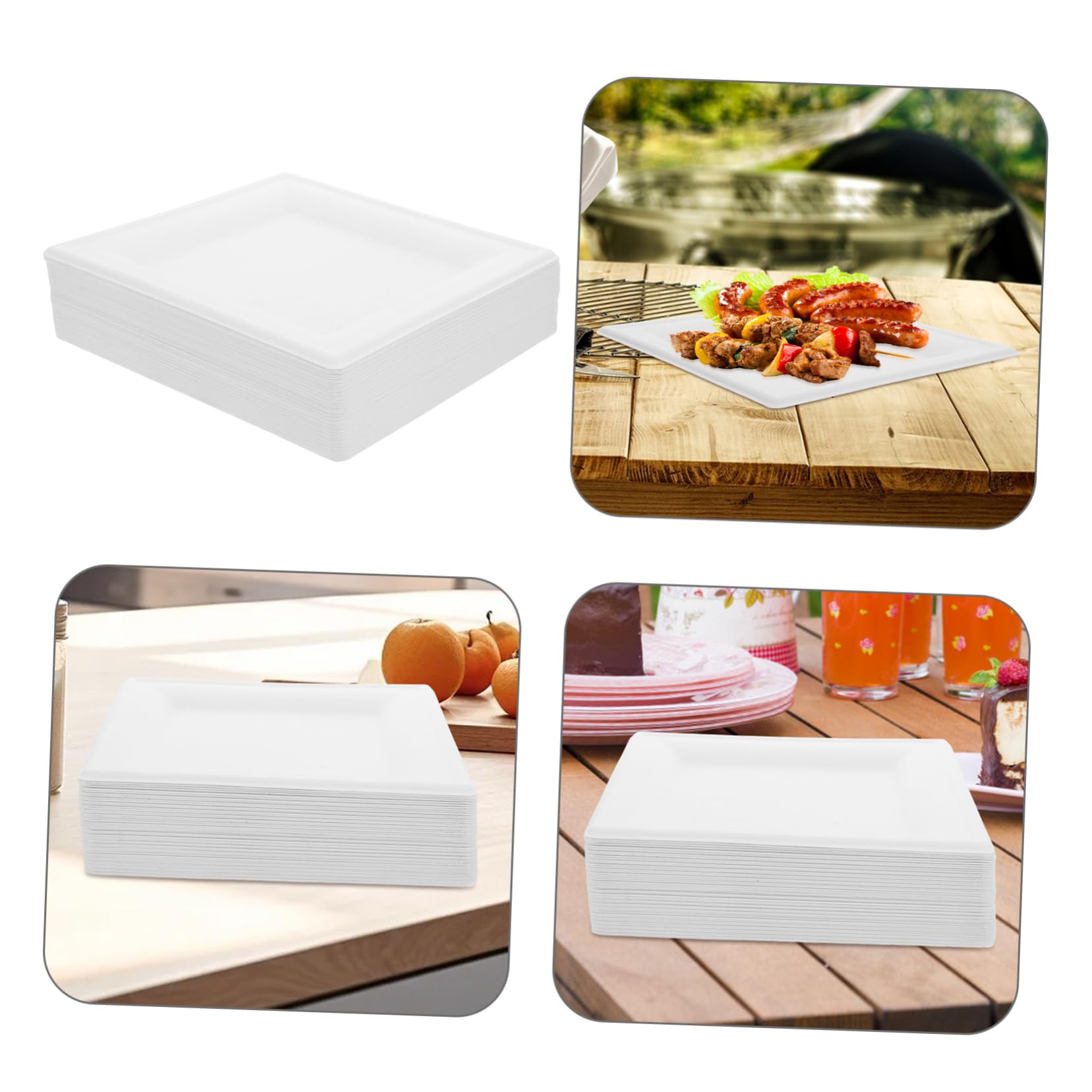 POPETPOP Assiettes en Carton Jetables Épaisses 50 Pcs, Blanches, 8 Pouces | Forme Moderne, Usage Micro-ondes, Lot Pratique pour Fêtes et Baby Shower
