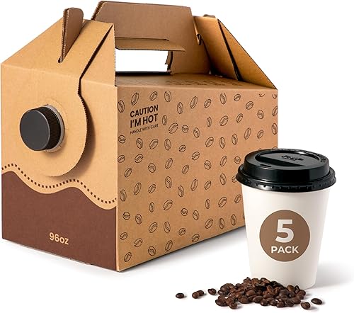 Paquete de 5 Dispensador de café desechable, jarra aislada para bebidas frías y calientes, caja de Joe para llevar, 96 onzas, 0.75 galones