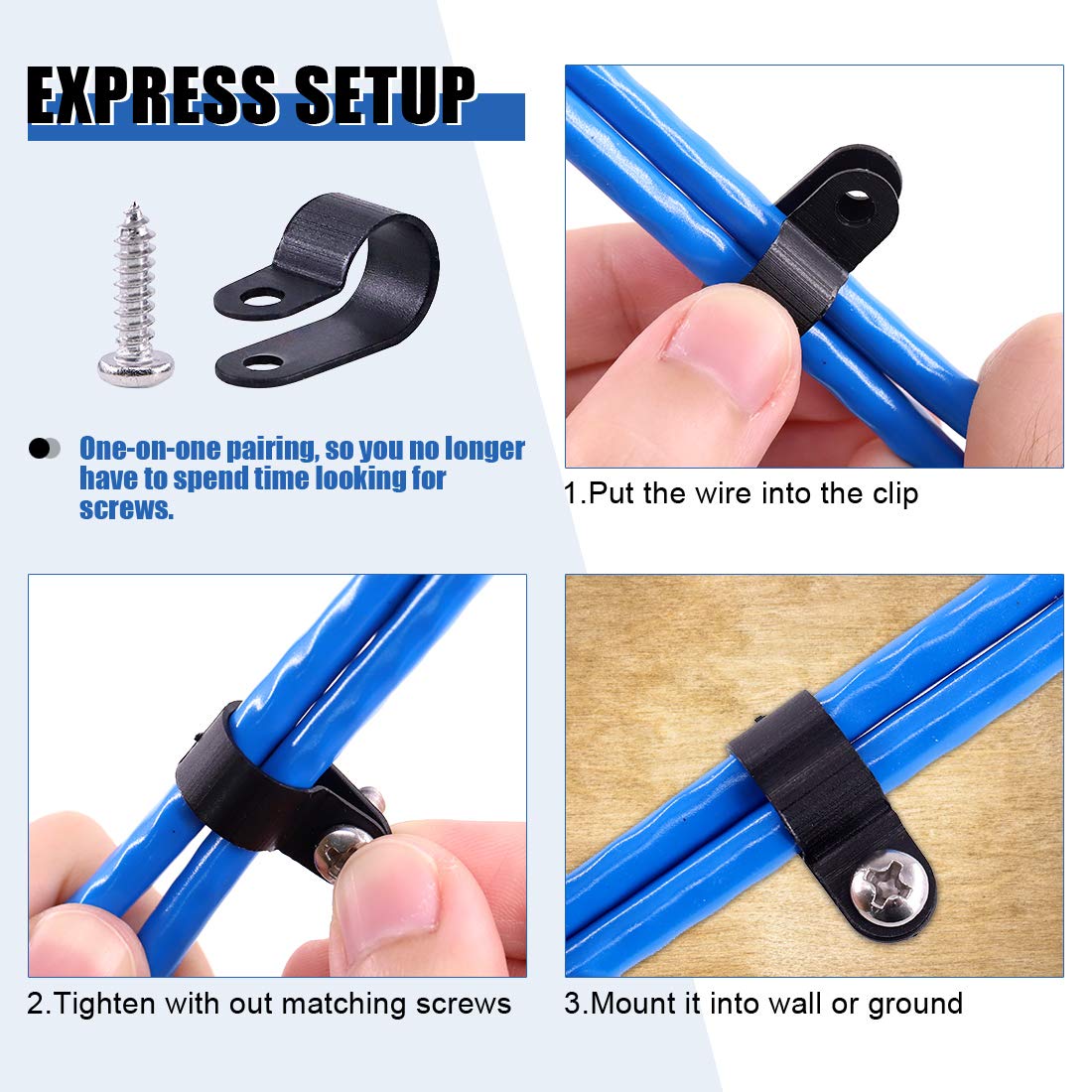 Kit Clip Per Cavi Con Viti - 135 Pezzi In Nylon Nero, 6 Misure Per Organizzare Fili In Casa E Ufficio - Foto 4