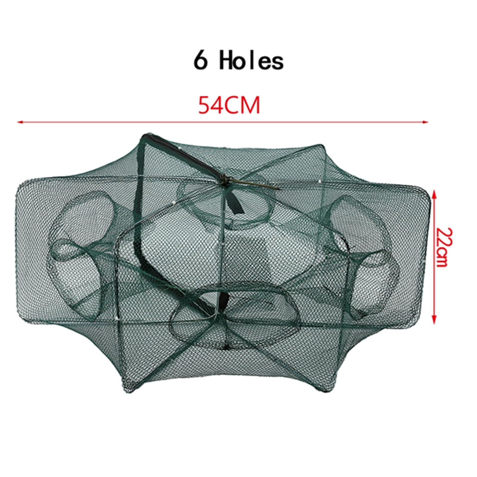 Fishing Trap Net, Nylon Material Automatic Fishing Net Special Zipper Design Fishing Pot for Catching Smelt Eels, Crab, Lobster, Minnows, Shrimp and Crawfish(6 Holes)