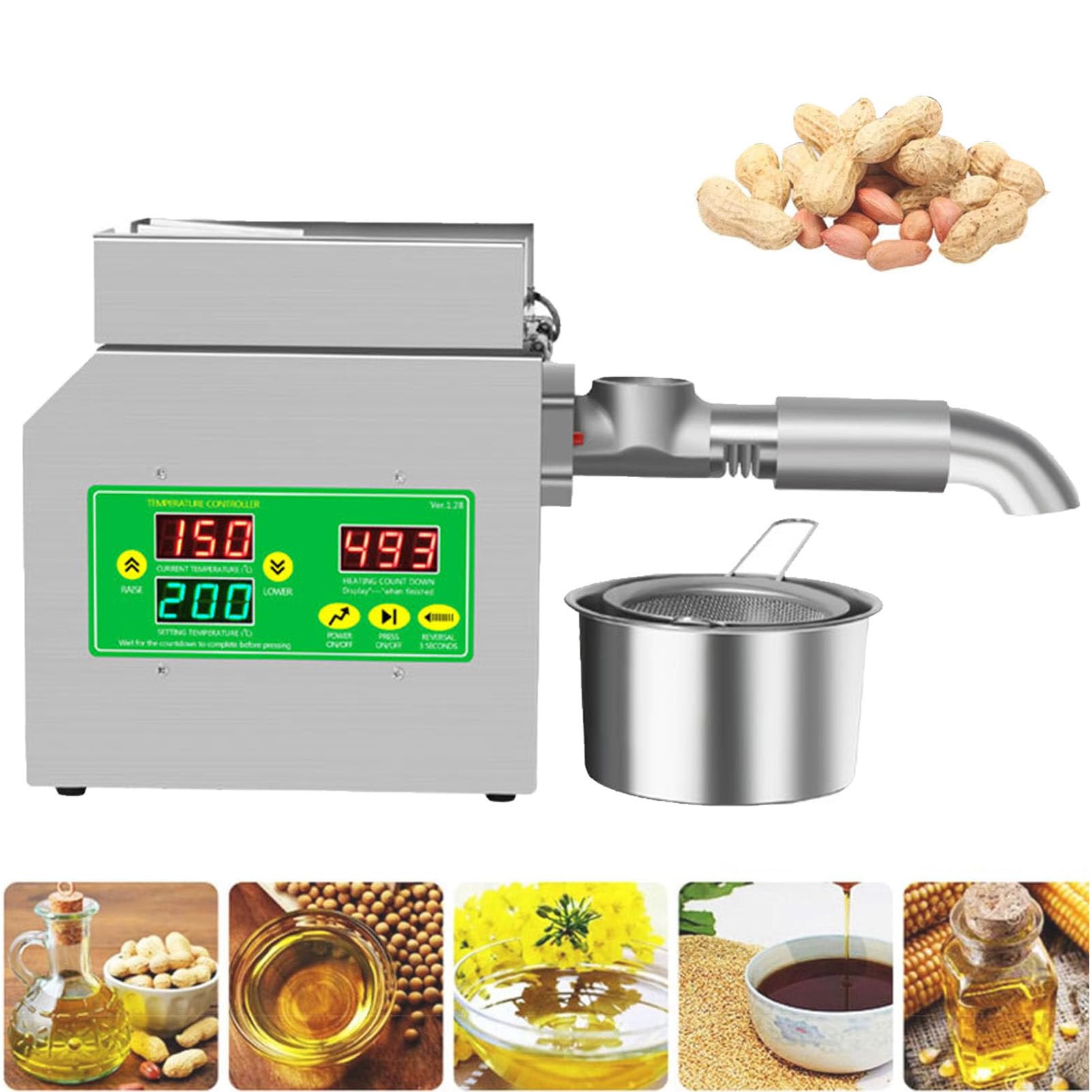 MYUYEE Automatic Electric Oil Press Machine Stainless Steel Nut Oil Extractor Seeds Oilver Oil Food Grade Oil Expeller Oil Extractor Oil Press