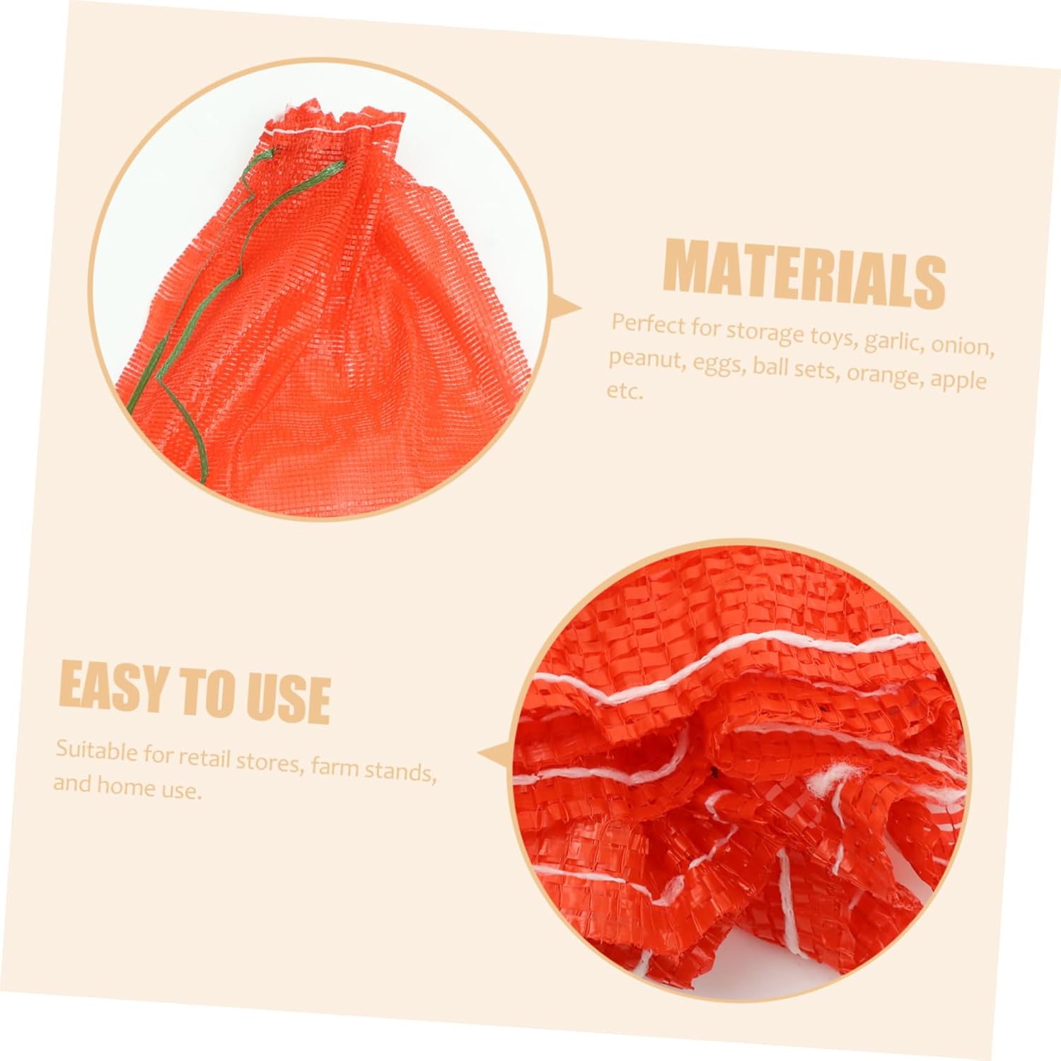 Mikinona 50pcs Reusable Mesh Grocery Bags Drawstring Storage for Fruits Vegetables and Toys Large Red Net Produce Bags for Home and Retail Use