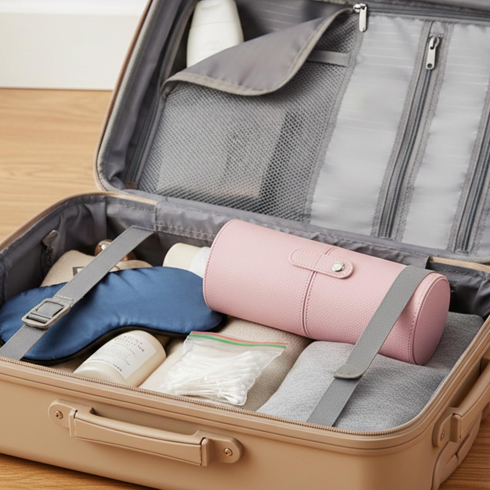 Porta pennelli da trucco da viaggio, rosa, impermeabile, in pelle PU, custodia da viaggio per pennelli portatile antipolvere