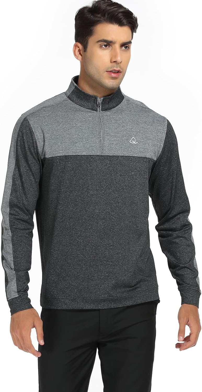 DEOLAX Mens Quarter Zip Pullover Solid 1/4 Zip Pullover Mens Athletic Long Sleeve Sweatshirt Mock Neck Golf Shirts for Men