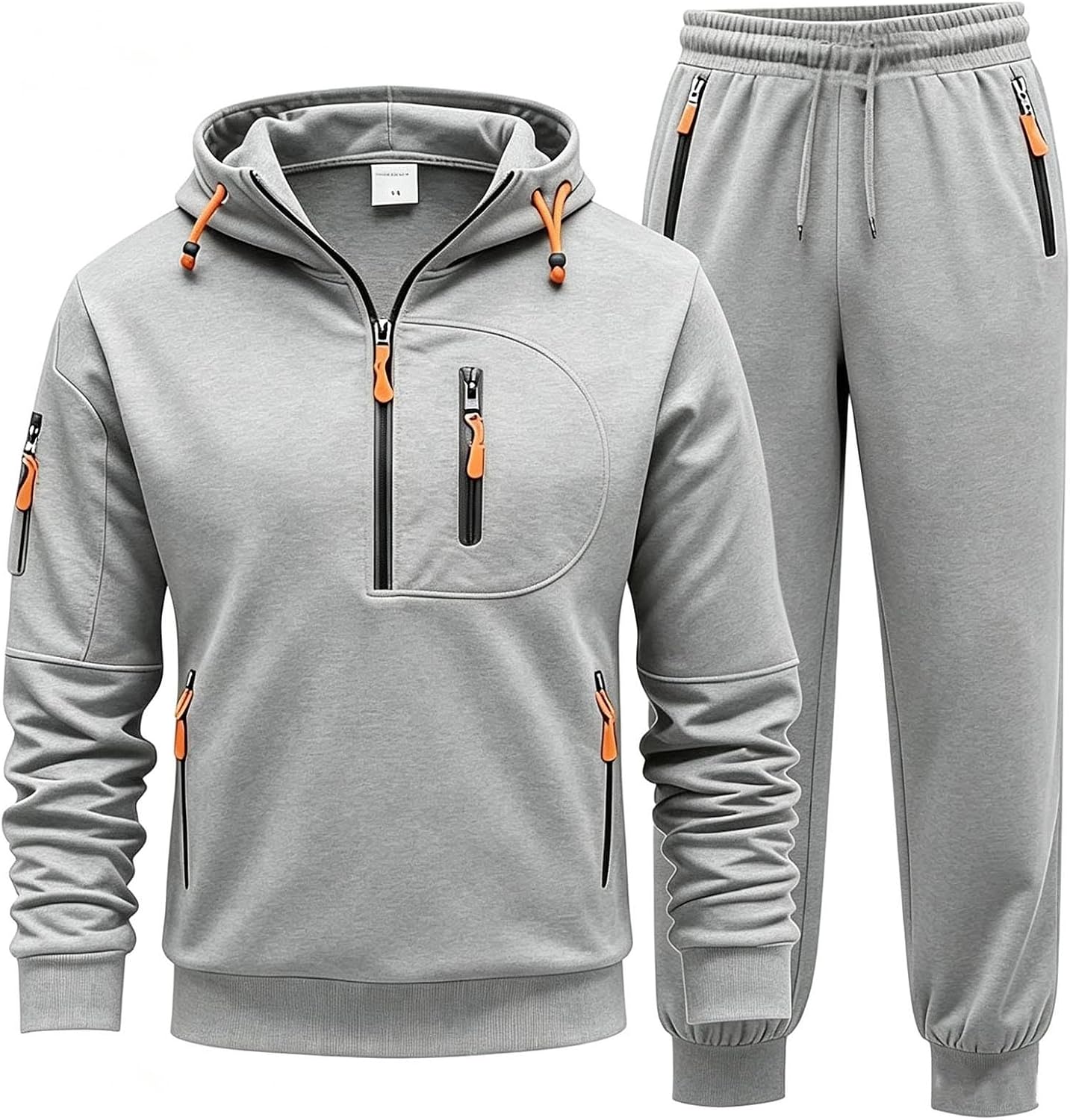 Men's Half Zip Tactical Hoodie Set Khaki Cargo Utility Sweatsuit