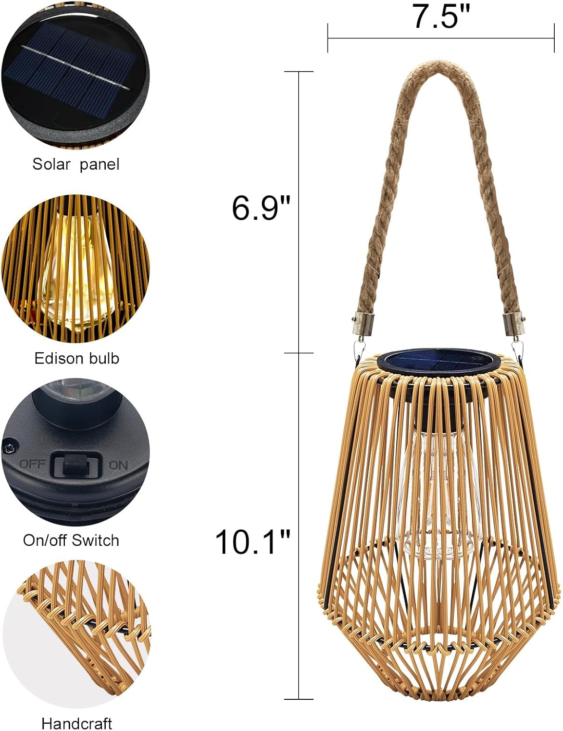 Solar Lantern,Outdoor Solar Lanterns Waterproof for Outside Hanging Woven Lantern Boho Lamp Lights Decoration for Garden,Yard,Patio,Porch,Trees,Lawn,Pathway,1 Pack